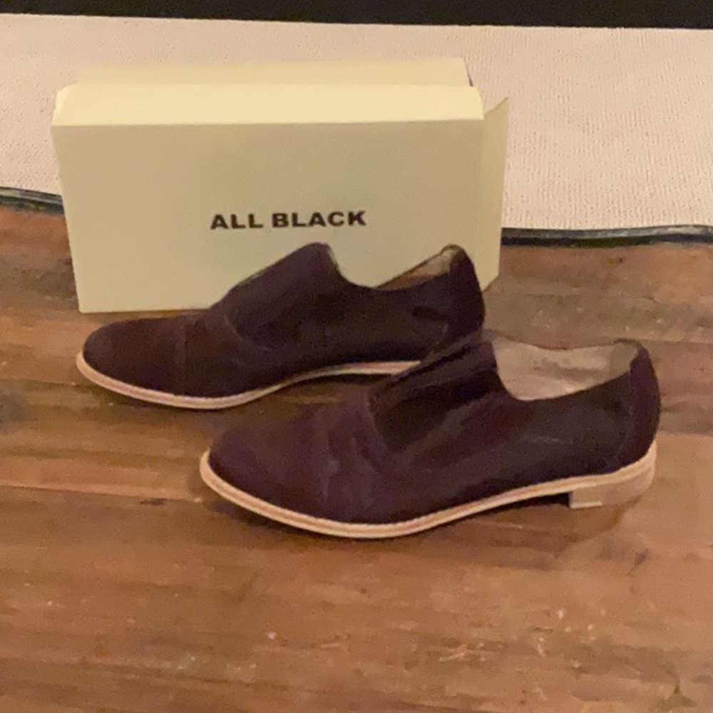 Anthropologie All BLACK Wine Calf Hair Oxford Shoes Size 41